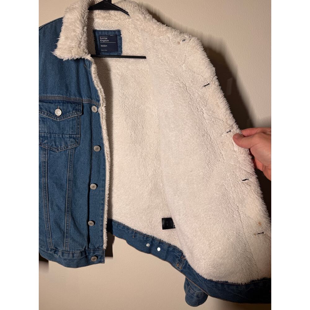 Sunrise Kingdom Sherpa-Lined Denim Trucker Jacket- Mens M - Picture 5 of 9